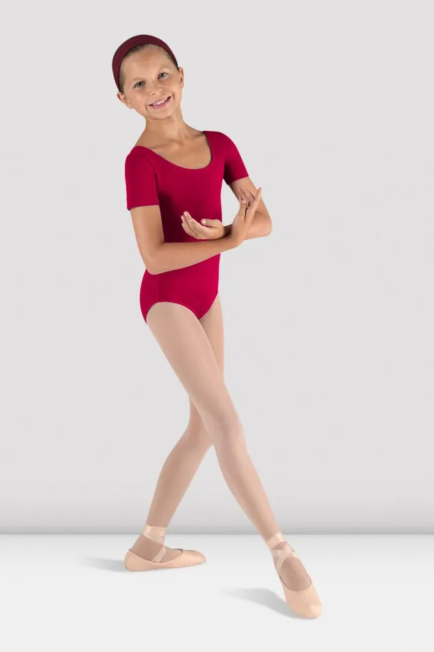 Children Leotards Bloch Girls Short Sleeve Round Neck Leotard Red