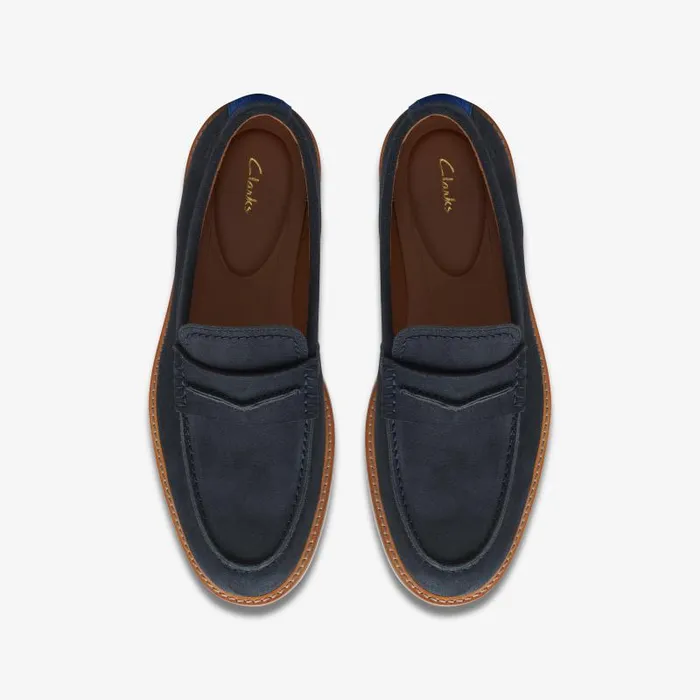 Clarks Casual Dress Shoes Atticus Slip Navy Suede 8211 Men