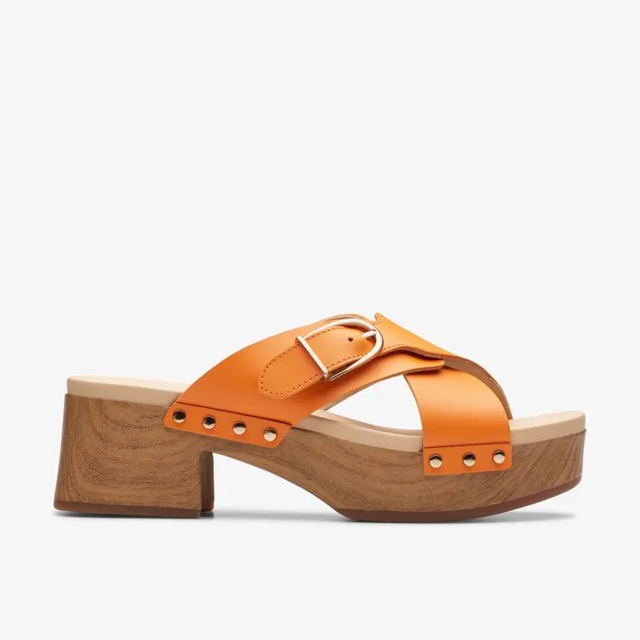 Clarks Clogs and Mules Sivanne Walk Orange Leather 8211 Women