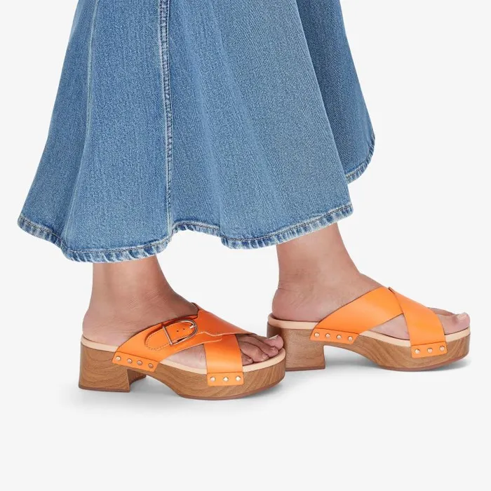 Clarks Clogs and Mules Sivanne Walk Orange Leather 8211 Women