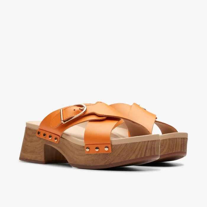 Clarks Clogs and Mules Sivanne Walk Orange Leather 8211 Women