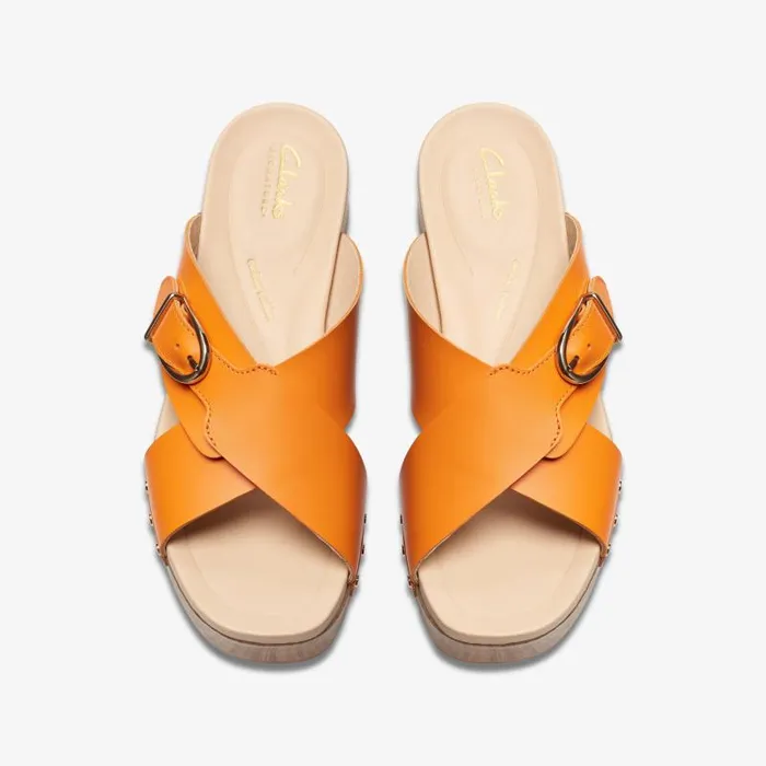 Clarks Clogs and Mules Sivanne Walk Orange Leather 8211 Women