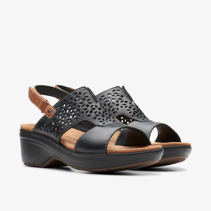 Clarks Sandals and Flip Flops Tuleah Sun Black Leather 8211 Women