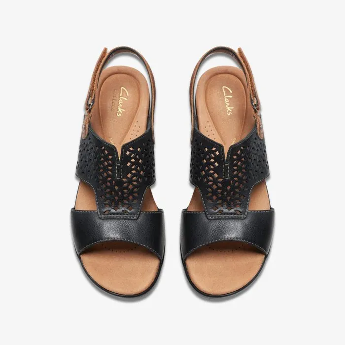 Clarks Sandals and Flip Flops Tuleah Sun Black Leather 8211 Women