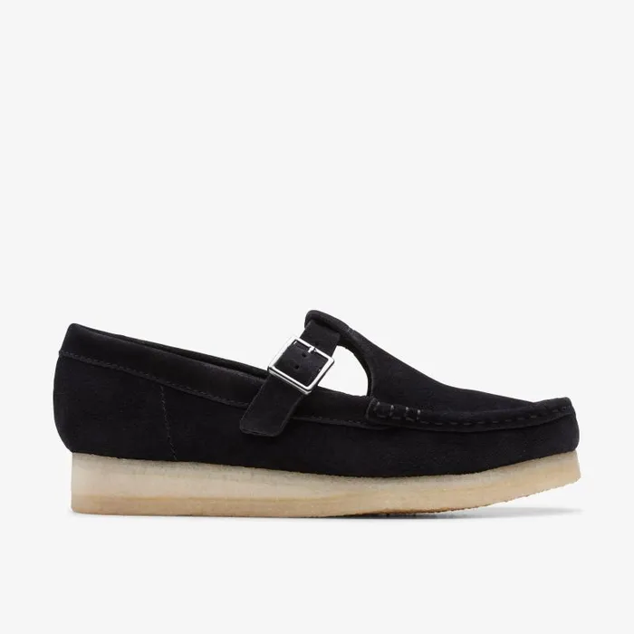 Clarks SlipOns Wallabee TBar Black Suede 8211 Women