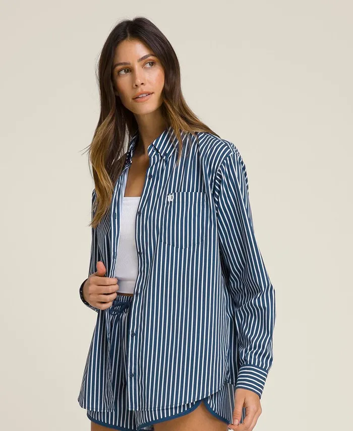 Classic Button Up 8211 Ensign Blue Bright White Outerwear Wilson Women