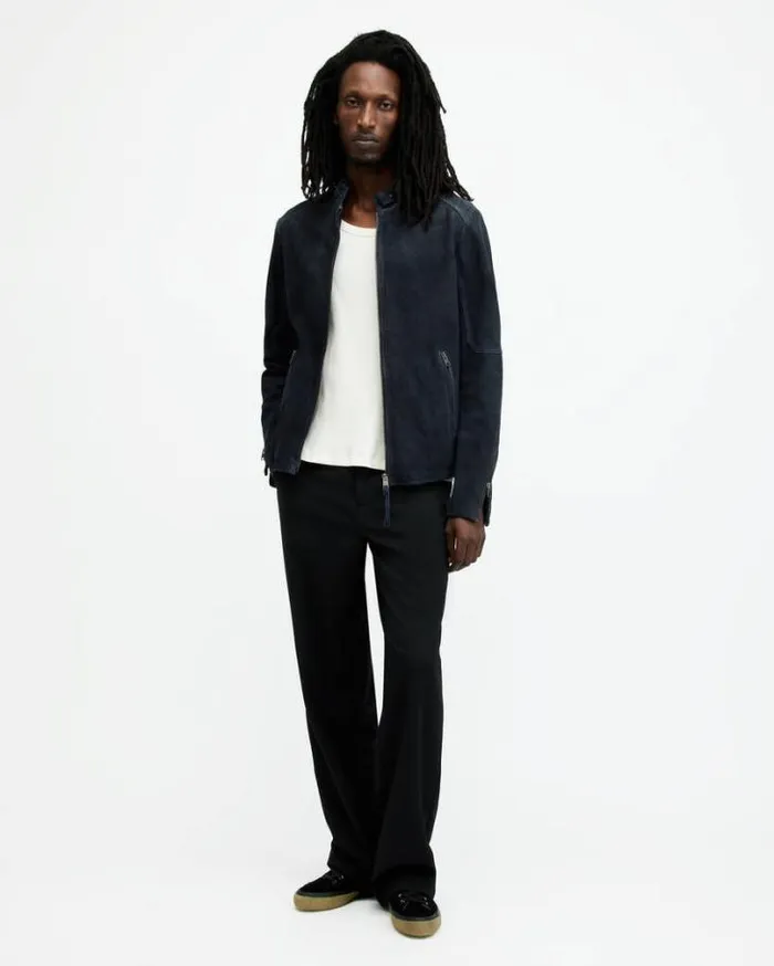 Cora Leather Snap Back Collar Jacket Mcway Blue Men AllSaints Jackets and Coats