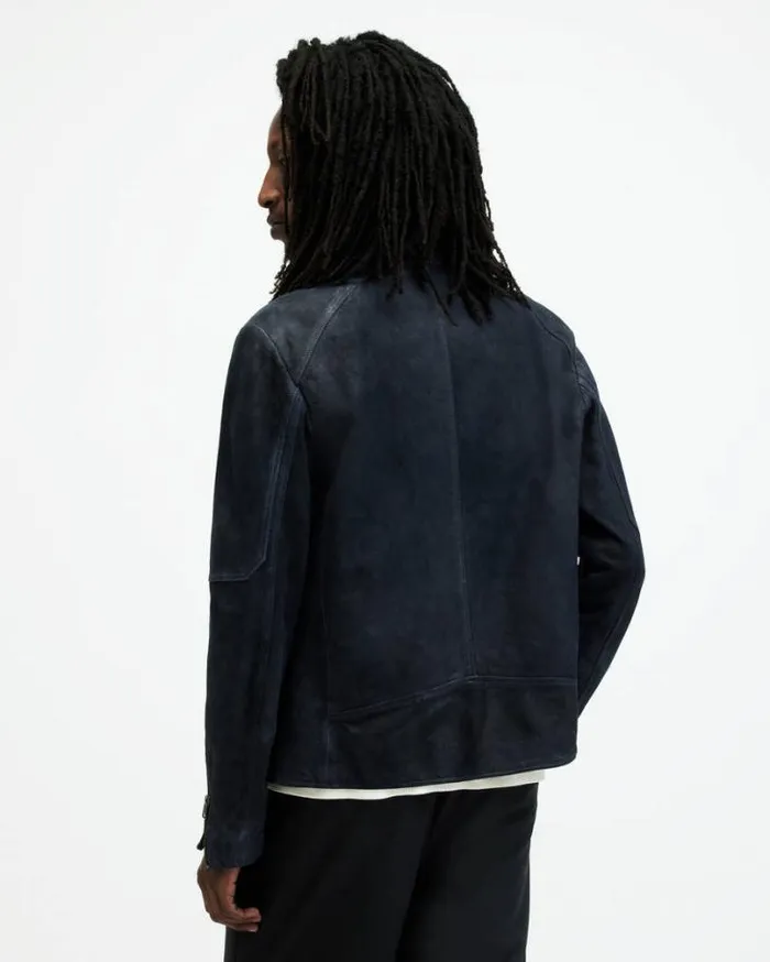 Cora Leather Snap Back Collar Jacket Mcway Blue Men AllSaints Jackets and Coats