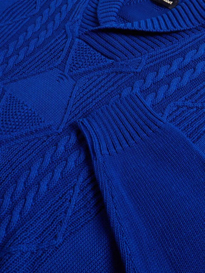 Cotton Cable Shawl Collar Sweater Royal Blue Men Paul Stuart Sweaters