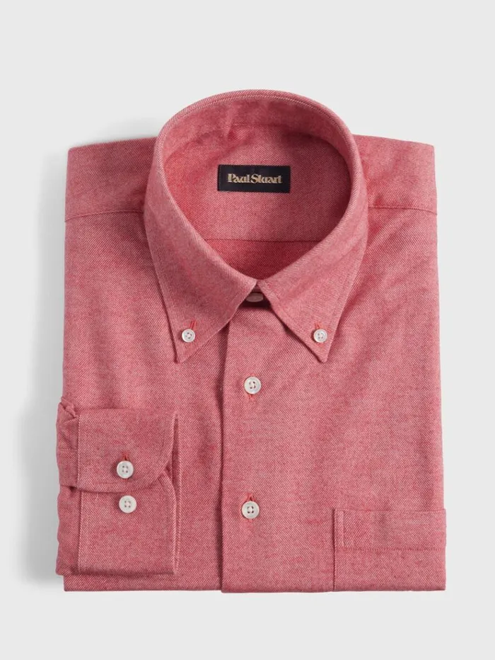 Cotton Flannel Herringbone Sport Shirt Red Men Paul Stuart Sport Shirts