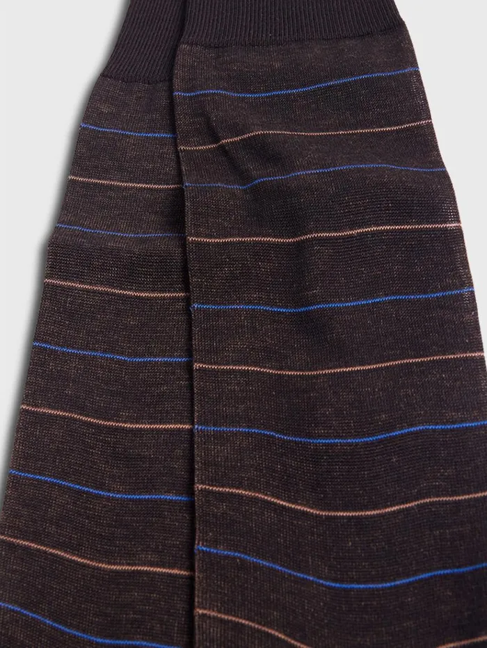 Cotton Horizontal Stripe Sock Brown Men Paul Stuart Socks