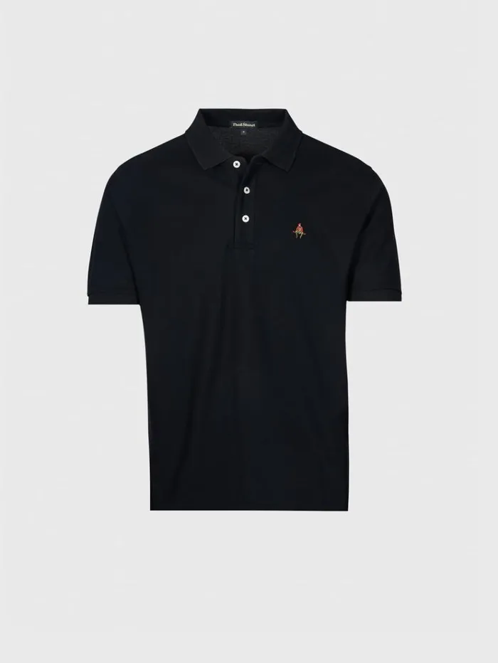 Cotton Piqu Logo Polo Black Men Paul Stuart Polos and TShirts