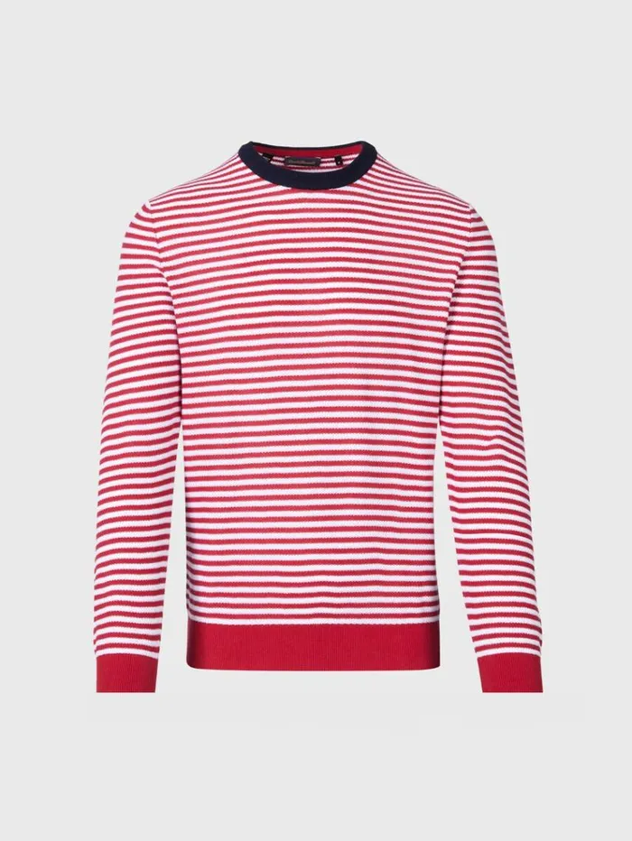 Cotton Striped Crewneck Sweater Redwhite Men Paul Stuart Sweaters