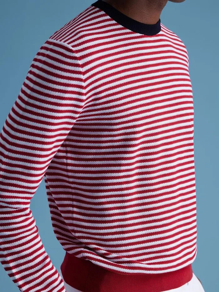 Cotton Striped Crewneck Sweater Redwhite Men Paul Stuart Sweaters