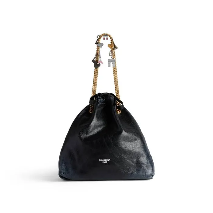 Crush Medium Tote Bag Dirty Effect With Souvenirs In Black Women Balenciaga Tote Bags