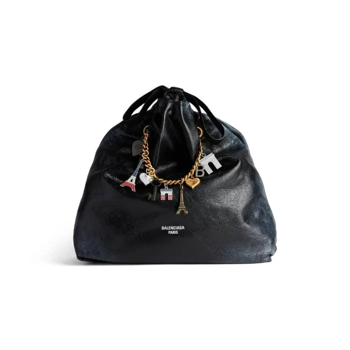 Crush Medium Tote Bag Dirty Effect With Souvenirs In Black Women Balenciaga Tote Bags