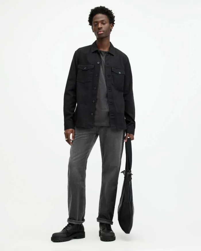 Curtis Straight Fit Corduroy Jeans Jet Black Men AllSaints Jeans