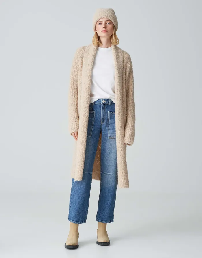 Damen Strick OPUS Long Cardigan DULINA Loose aus weichem Bouclu00e9 Strick