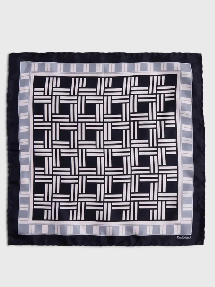 Deco Print Silk Pocket Square Black Men Paul Stuart Pocket Squares