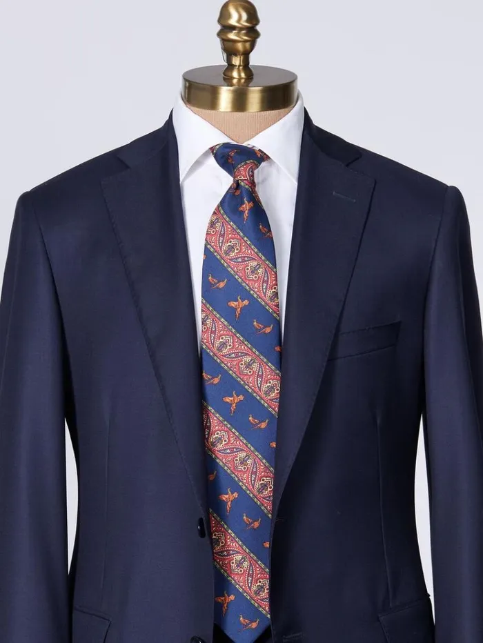 Deco Stripe And Bird Print Tie Navy Men Paul Stuart Ties