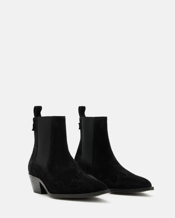 Dellaware Pointed Suede Western Boots Black Women AllSaints Shoes and Boots