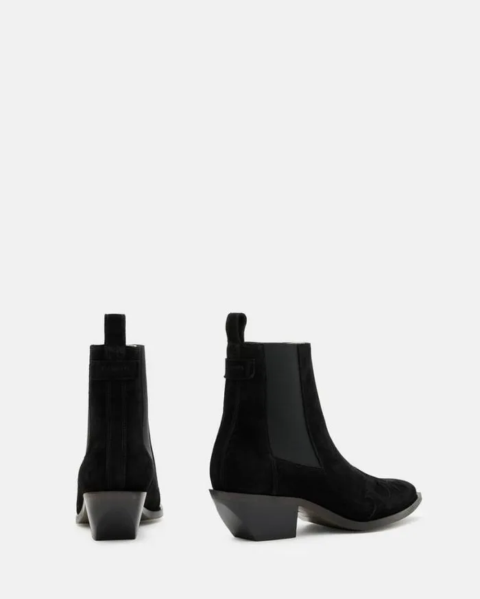 Dellaware Pointed Suede Western Boots Black Women AllSaints Shoes and Boots