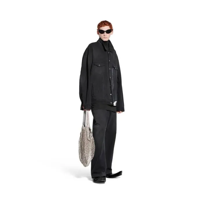 Denim Size Sticker Jacket In Black WomenMen Balenciaga Coats and Jackets