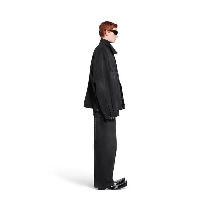 Denim Size Sticker Jacket In Black WomenMen Balenciaga Coats and Jackets