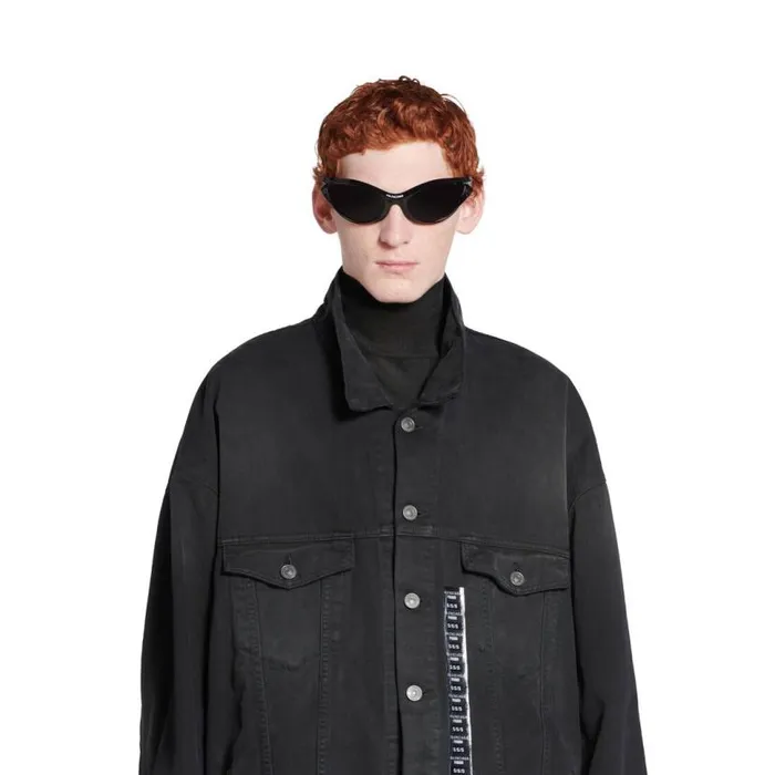 Denim Size Sticker Jacket In Black WomenMen Balenciaga Coats and Jackets