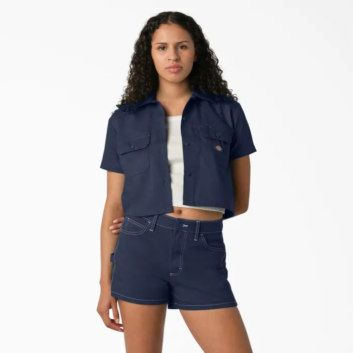 Dickies Button Up Women039s Cropped Work Shirt Ink Navy Ink Navy ik 8211 Women