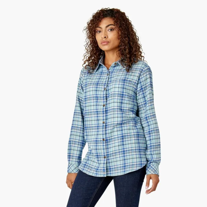 Dickies Button Up Women039s Plaid Flannel Long Sleeve Shirt Clear BlueOrchard Plaid Clear Blueorchard Plaid b2y 8211 Women Dickies Button Up Women039s Plaid Flannel Long Sleeve Shirt Clear BlueOrchard Plaid Clear Blueorchard Plaid b2y 8211 Women