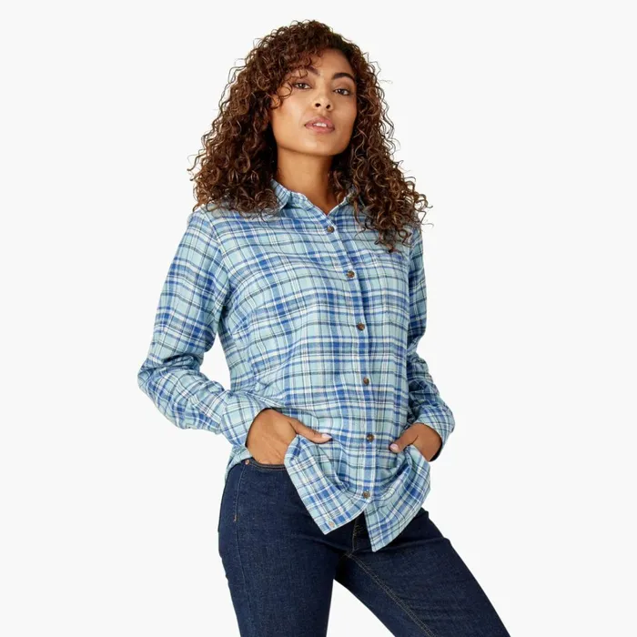 Dickies Button Up Women039s Plaid Flannel Long Sleeve Shirt Clear BlueOrchard Plaid Clear Blueorchard Plaid b2y 8211 Women Dickies Button Up Women039s Plaid Flannel Long Sleeve Shirt Clear BlueOrchard Plaid Clear Blueorchard Plaid b2y 8211 Women
