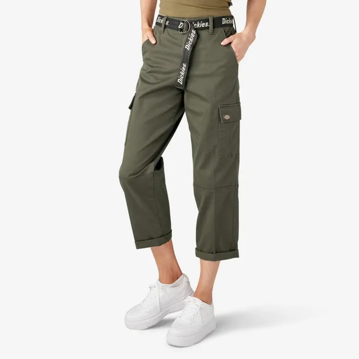 Dickies Cargo Women039s Relaxed Fit Cropped Cargo Pants Olive Green Olive Green og 8211 Women