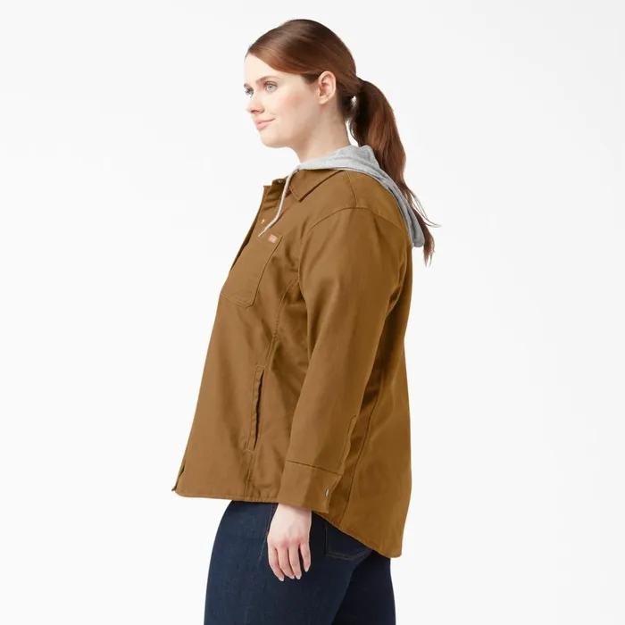 Dickies Shirt Jackets Womens Plus Duck Hooded Shirt Jacket Brown Duck Brown Duck bd 8211 Women