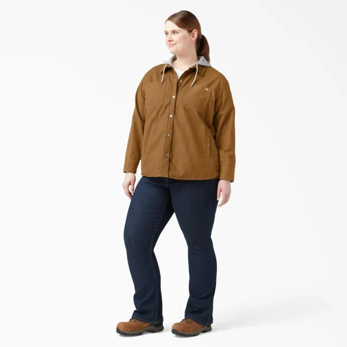 Dickies Shirt Jackets Womens Plus Duck Hooded Shirt Jacket Brown Duck Brown Duck bd 8211 Women
