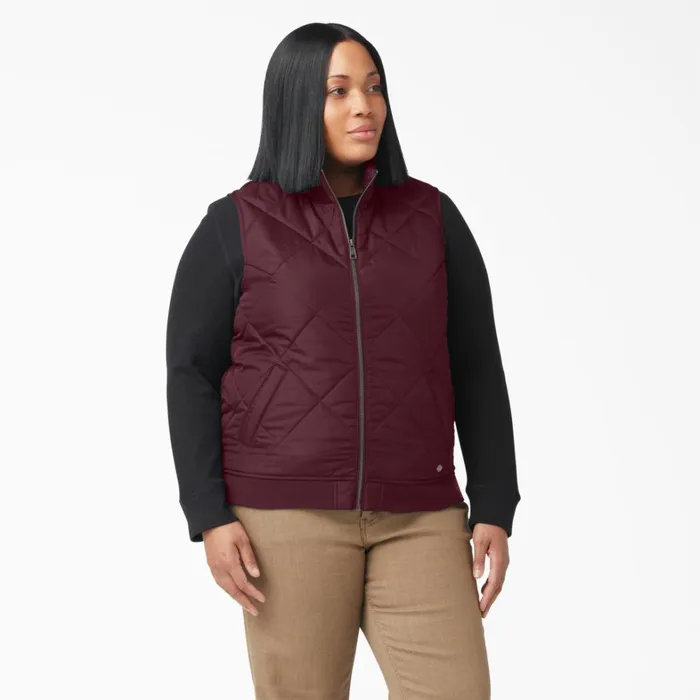 Dickies Vests Womens Plus Quilted Vest Burgundy Burgundy by 8211 Women