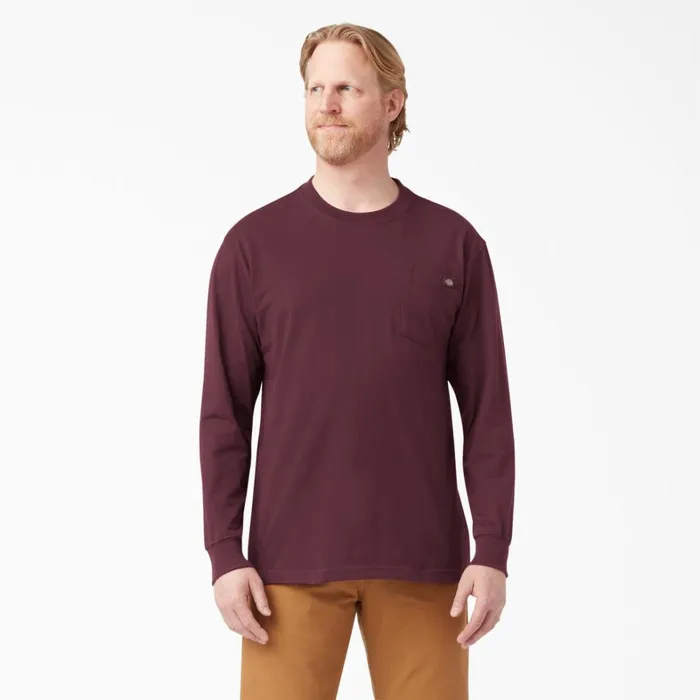 Dickies Work Shirts Heavyweight Long Sleeve Pocket TShirt Burgundy Burgundy by 8211 Men