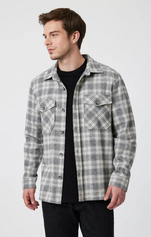 Double Pocket Check Shirt In Grey Marl CHeck Men Mavi Jeans Jackets