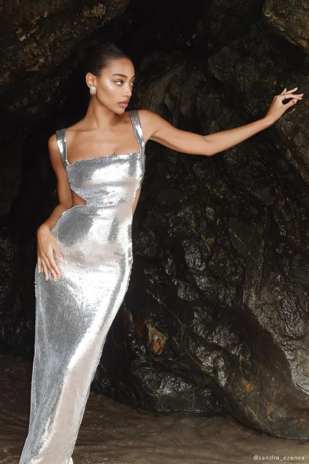 Dresses Women Meshki Adoria Sequin Cut Out Maxi Dress 8211 Silver
