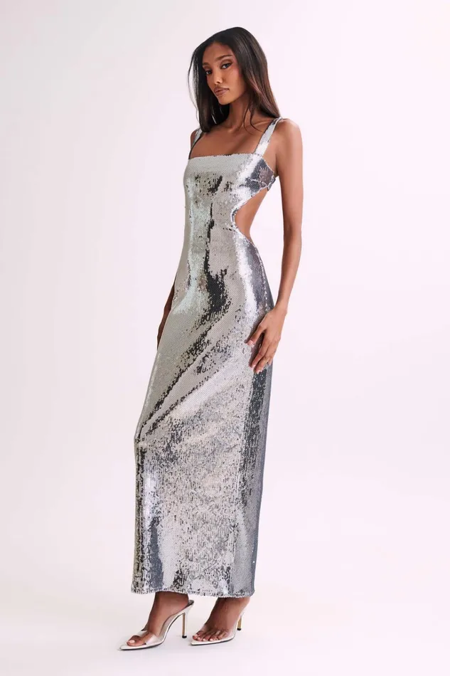 Dresses Women Meshki Adoria Sequin Cut Out Maxi Dress 8211 Silver