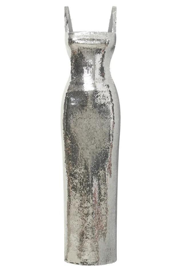 Dresses Women Meshki Adoria Sequin Cut Out Maxi Dress 8211 Silver