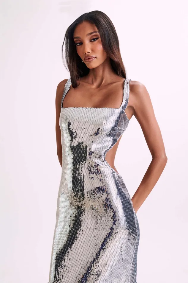 Dresses Women Meshki Adoria Sequin Cut Out Maxi Dress 8211 Silver