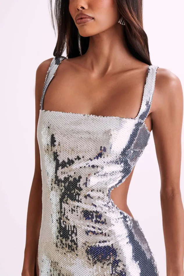 Dresses Women Meshki Adoria Sequin Cut Out Maxi Dress 8211 Silver