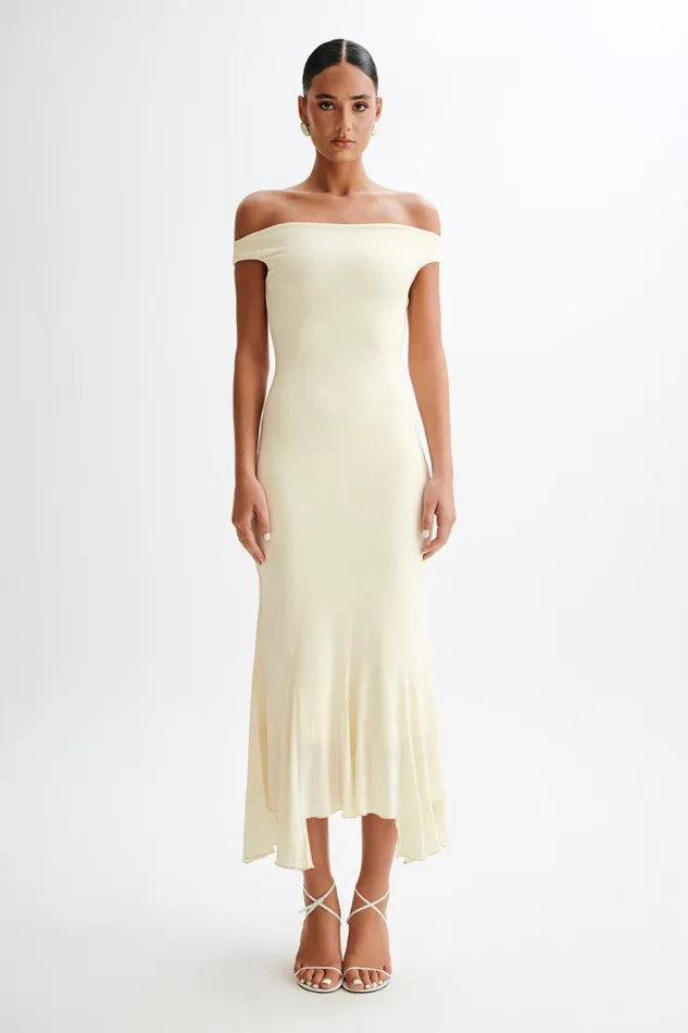 Dresses Women Meshki Analina Slinky Handkerchief Midi Dress 8211 Lemon Sherbet