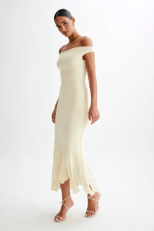 Dresses Women Meshki Analina Slinky Handkerchief Midi Dress 8211 Lemon Sherbet