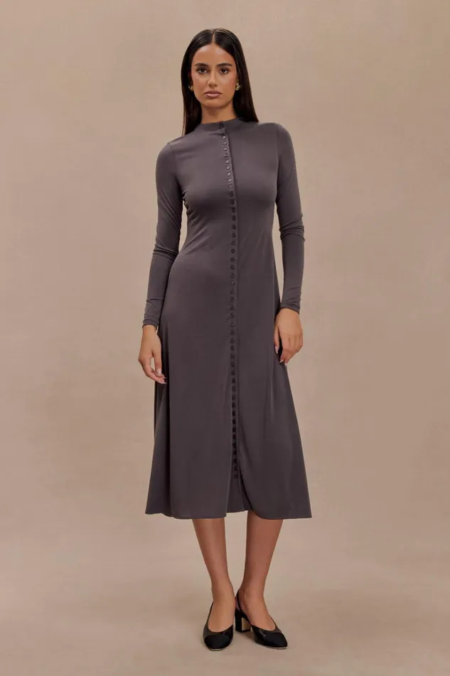 Dresses Women Meshki Anders Peached Jersey Midi Dress 8211 Charcoal