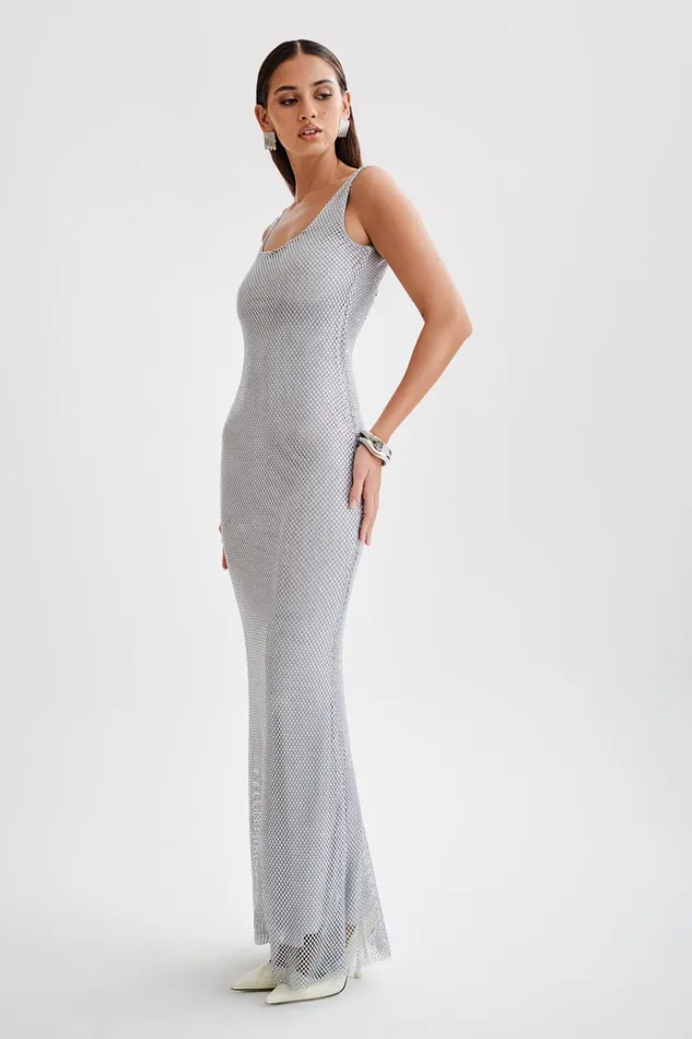 Dresses Women Meshki Annika Diamante Mesh Maxi Dress 8211 Silver