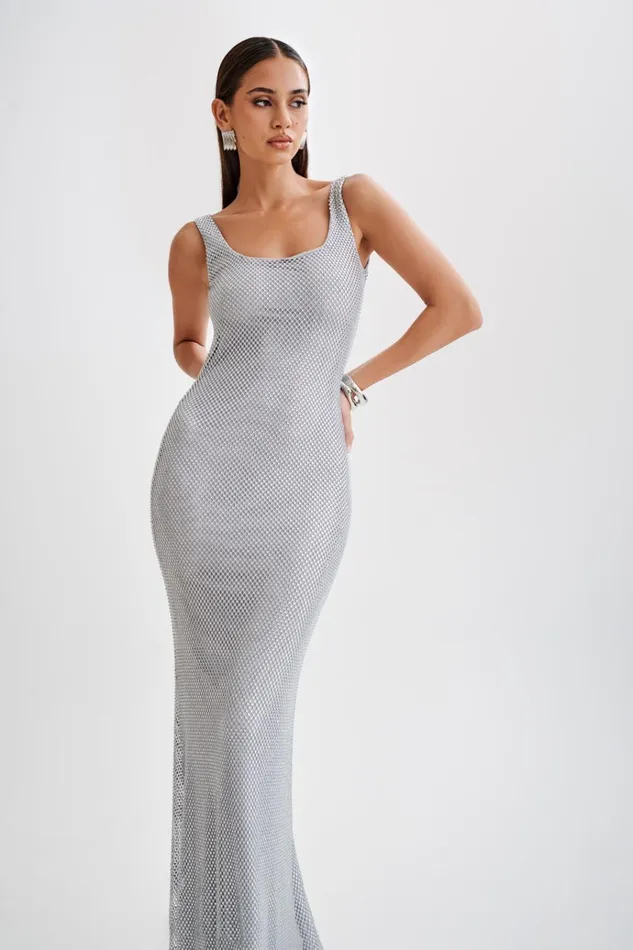 Dresses Women Meshki Annika Diamante Mesh Maxi Dress 8211 Silver