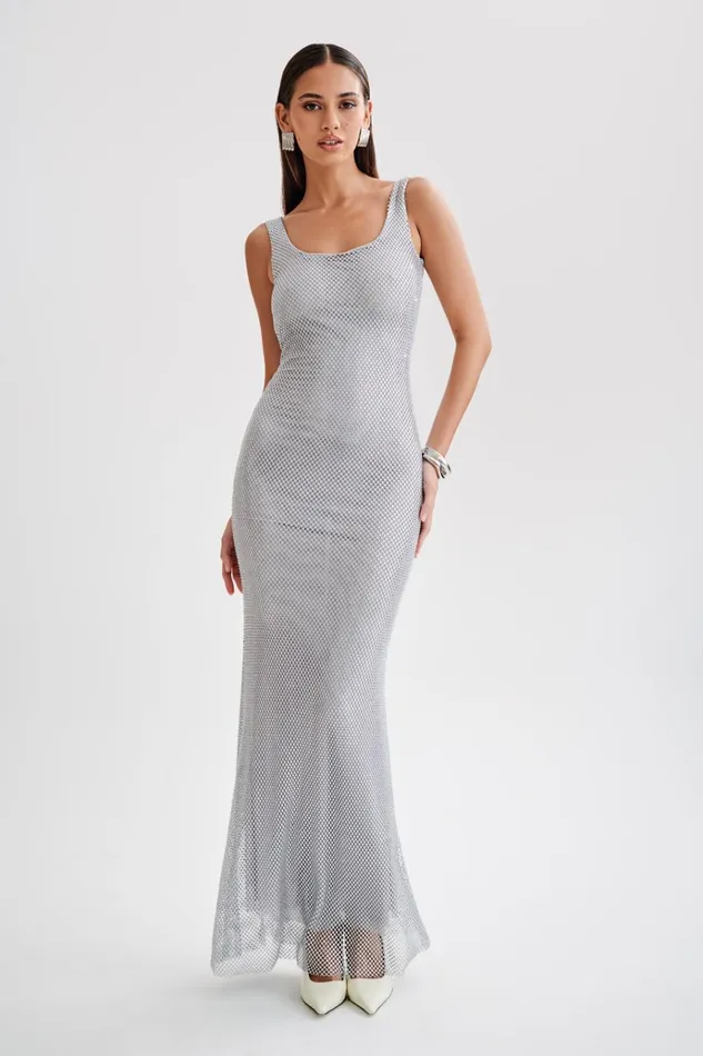 Dresses Women Meshki Annika Diamante Mesh Maxi Dress 8211 Silver
