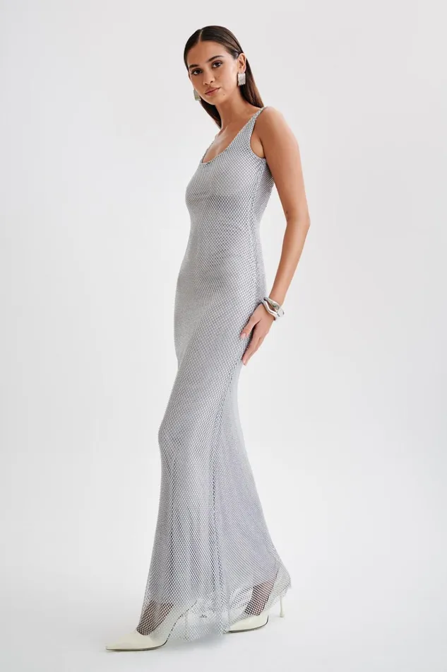 Dresses Women Meshki Annika Diamante Mesh Maxi Dress 8211 Silver